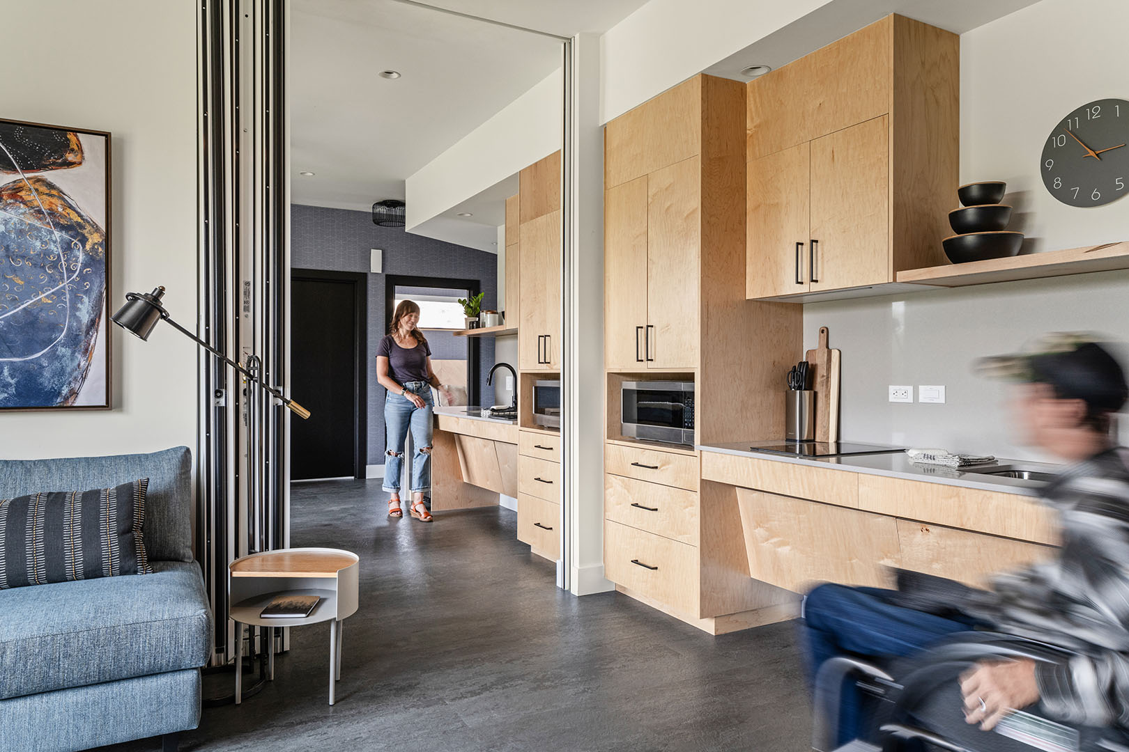 Accessible kitchen and living space at the Idaho Outdoor Fieldhouse